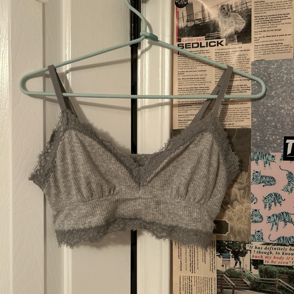 Aerie Gray Ribbed Knit Bralette
